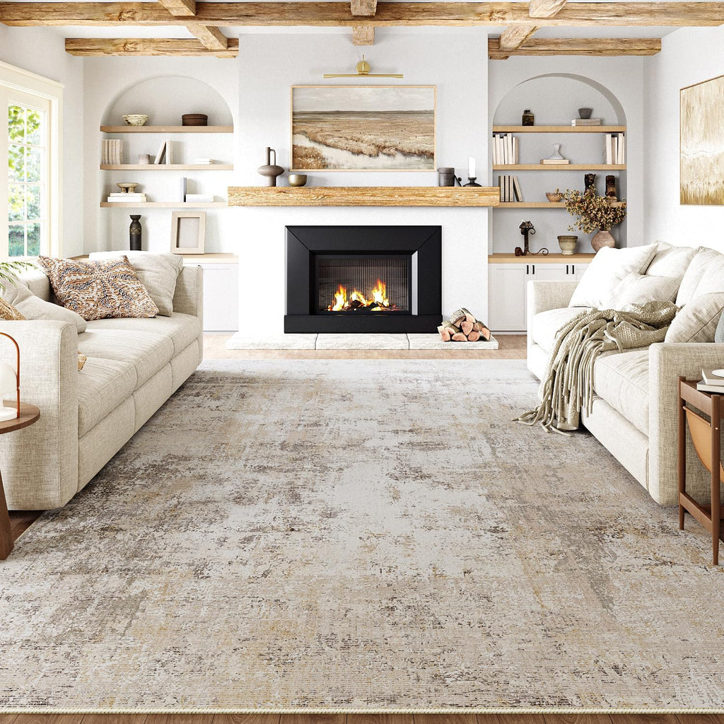 8x10 Beige Grey Abstract Area Rug