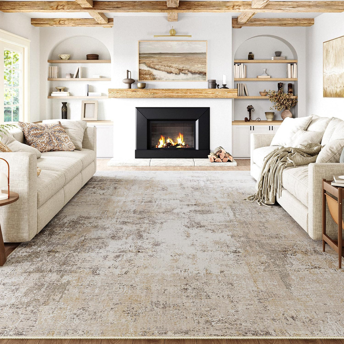 8x10 Beige Grey Abstract Area Rug