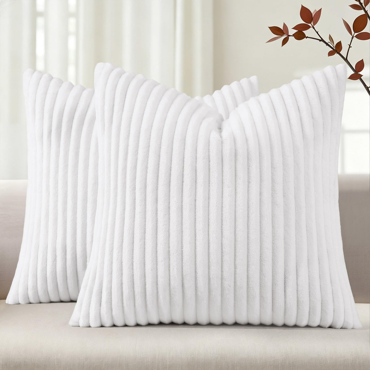 Fall Soft White Flannel Throw Pillow Covers 16X16 Set of 2