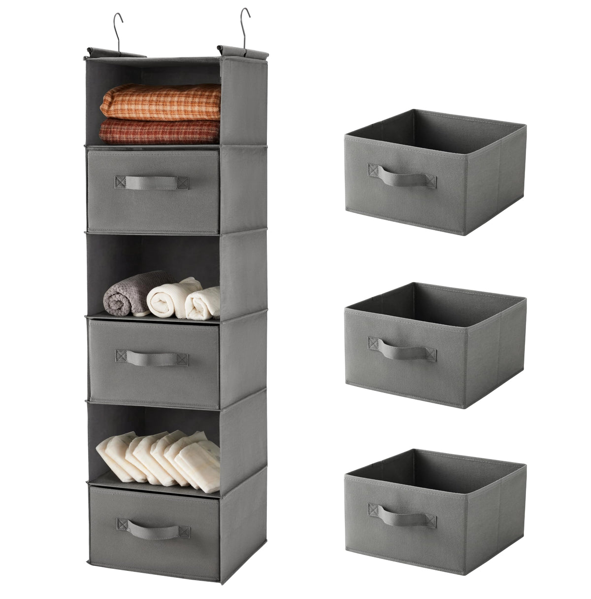 6 Tier Shelf Hanging Closet Organizer, Closet Hanging Shelf with 2 Sturdy Hooks for Storage, Foldable (Grey-D3)