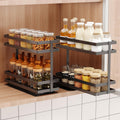 2 Pack Pull Out Spice Rack Organizer for Cabinet, 2 Tier Metal Slide Out Seasoning Organizer and Storage Heavy Duty