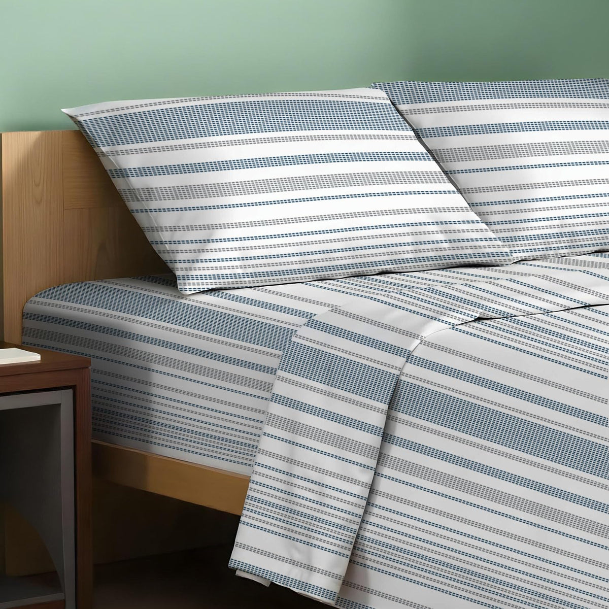 100% Organic Cotton Sheets Twin Size - 3 PC Organic Cotton Percale Printed Sheets Twin Set (Dotted Stripe), Soft