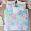 Boho Watercolor Tie Dye Aqua King Duvet Cover Set, 4pc