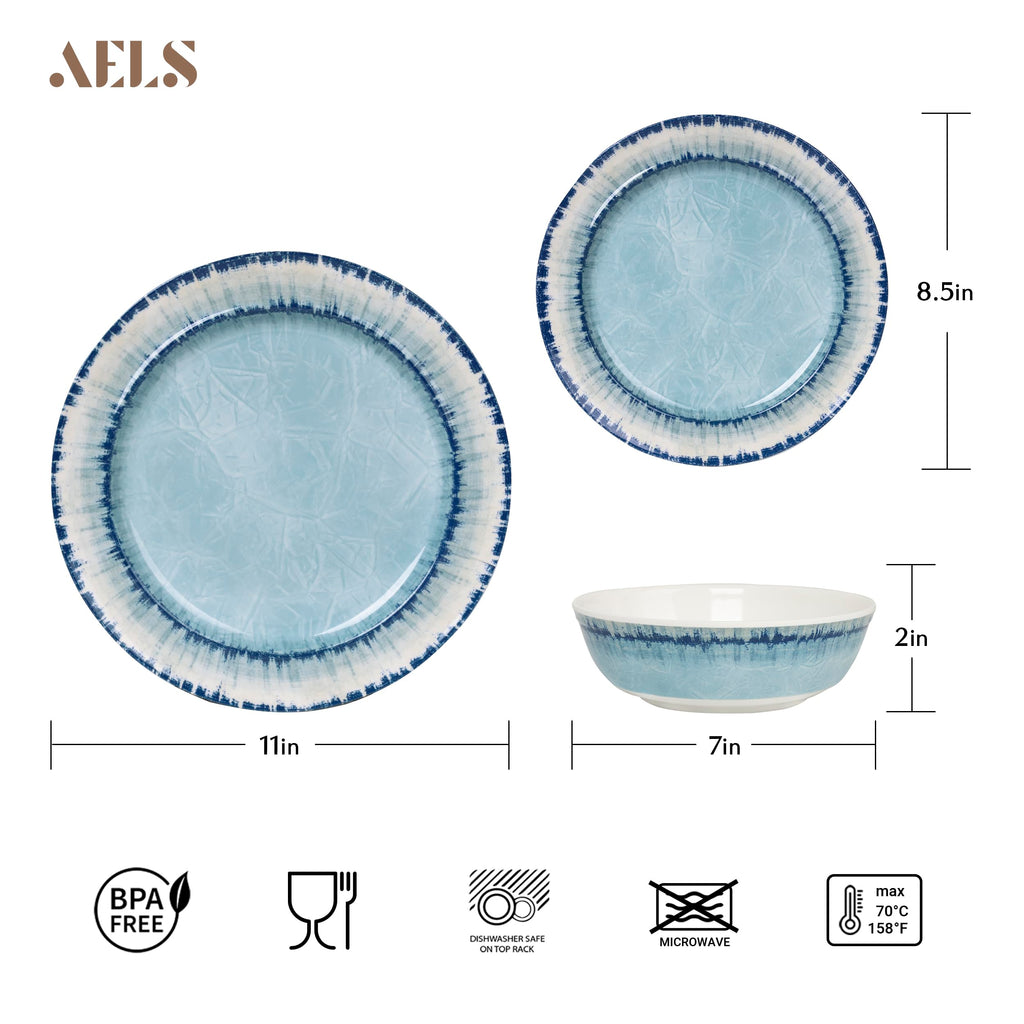Melamine Dinnerware Set of 18 Pcs Dinner Dishes Set, Lightweight Unbreakable for Indoor and Outdoor Use, BPA Free