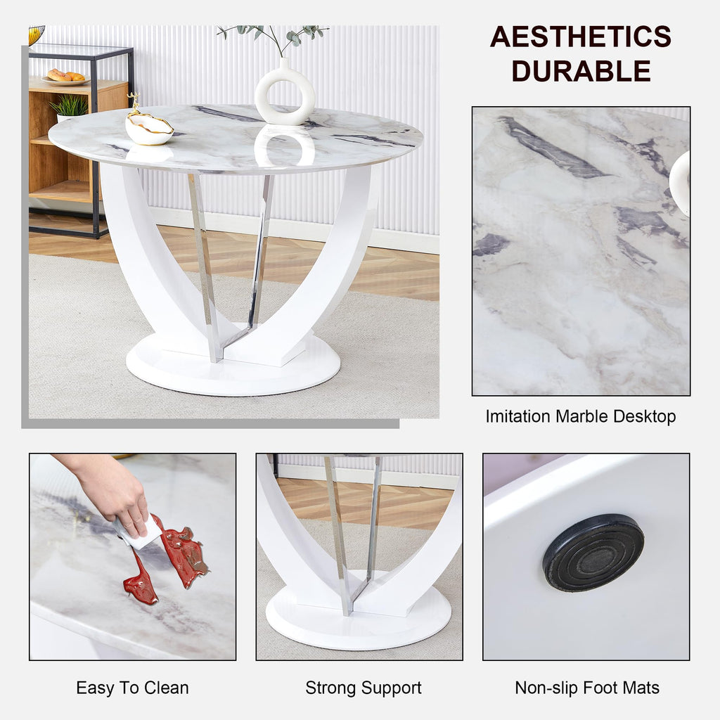 Inspired Saarinen Style Round Dining Table for 4/6, 47 Inch Faux Marble Look Dining Room Table, White Kitchen Table with Stable Pedestal