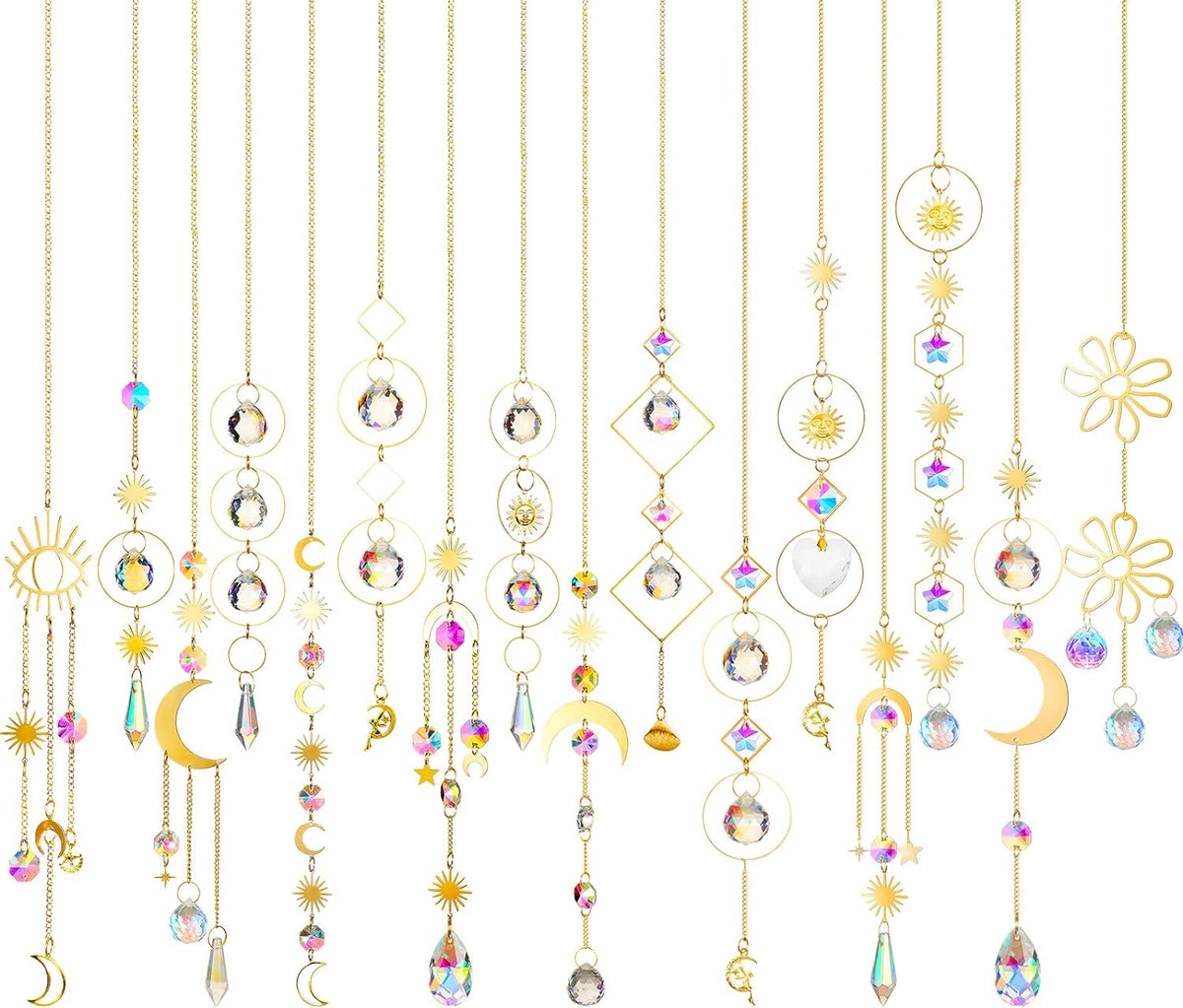16 Pcs Crystals Suncatcher Colorful Hanging Sun Catcher for Window with Chain Pendant Ornament Prism for Garden