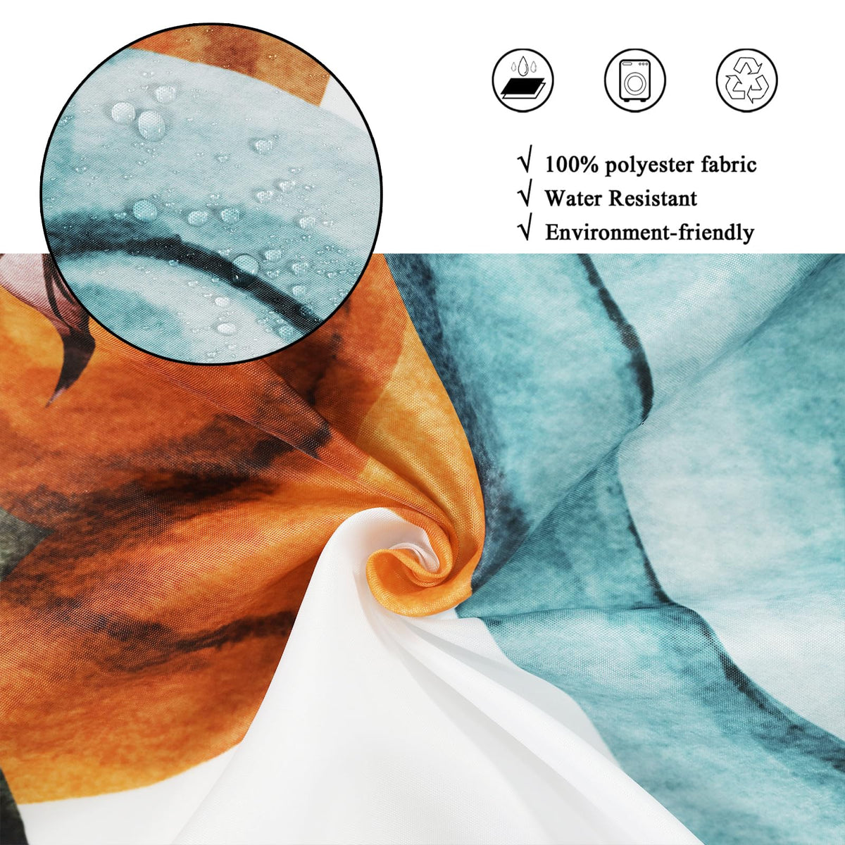 Fall Shower Curtain, Watercolor Autumn Leaves Pumpkins Harvest Fruits Thanksgiving Day Bathroom Curtain Waterproof
