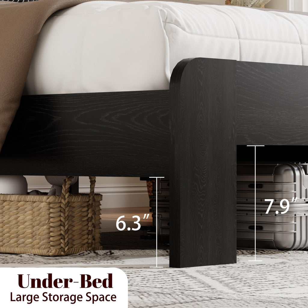 Wooden Bed Frame with Storage Headboard Farmhouse Bed Frame
