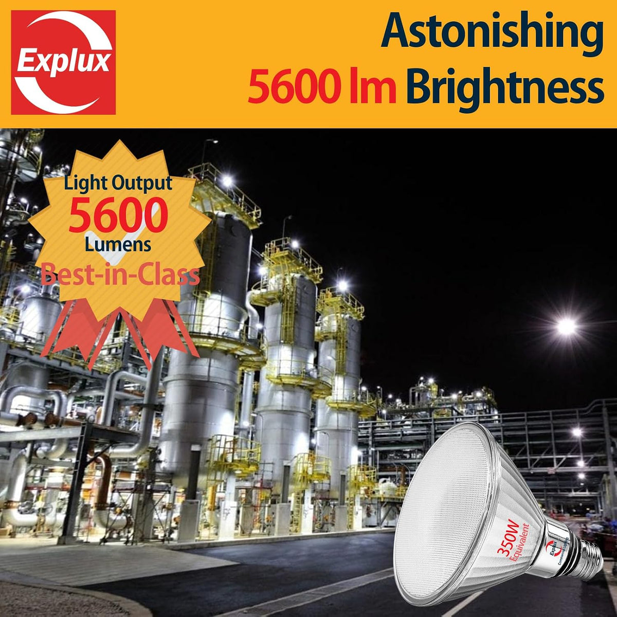 Ultra Bright PAR38 Outdoor Flood Light, 350W Equivalent, 5000K, 4-Pk