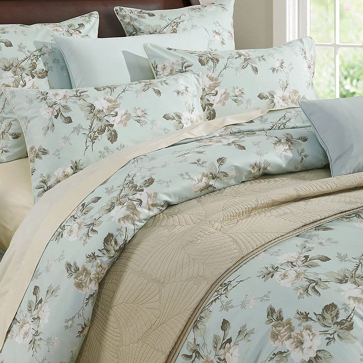 French Country Garden Toile Floral Duvet Cover Bedding Set Cotton Asian Style Tapestry Chinoiserie Peony