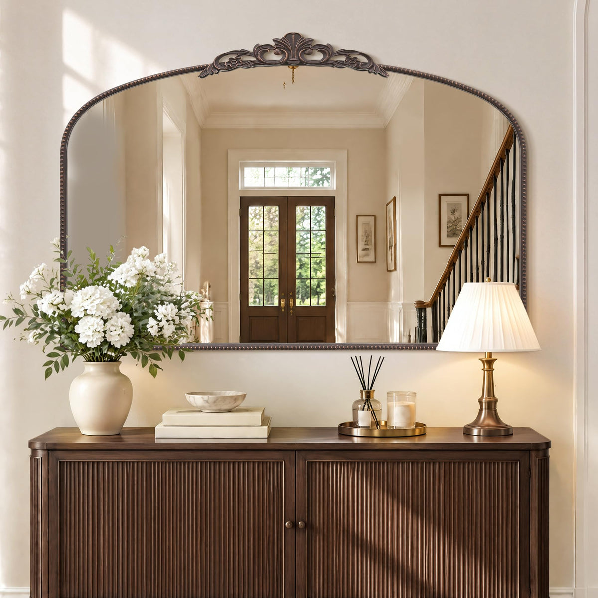 Large Bronze Vintage Mirror: 48"x33" Baroque Antique Wall Mirror