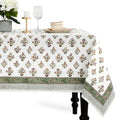 CPC Fall Green Block Print 100% Cotton Rectangle Tablecloth 52x70 Inch