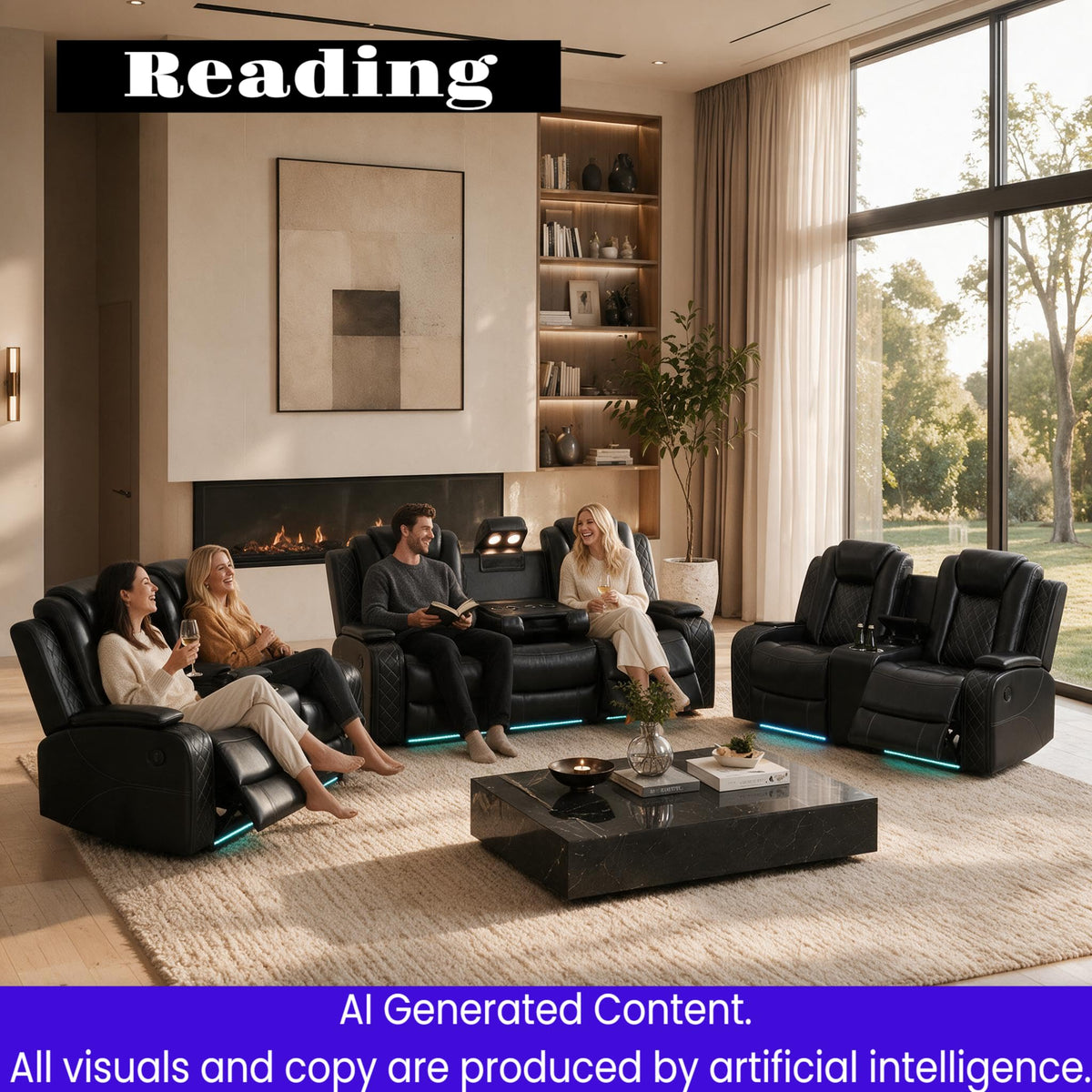 Leather Power Reclining Sectional Sofa with LED Lights
