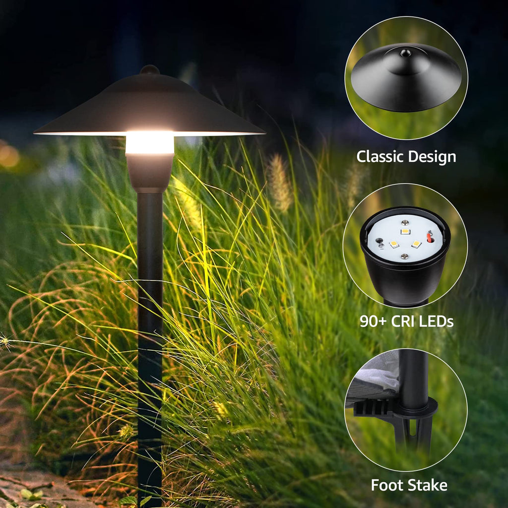 3W Low Voltage Pathway Lights, 8-Pack 3000K 12-24V Classic Aluminum