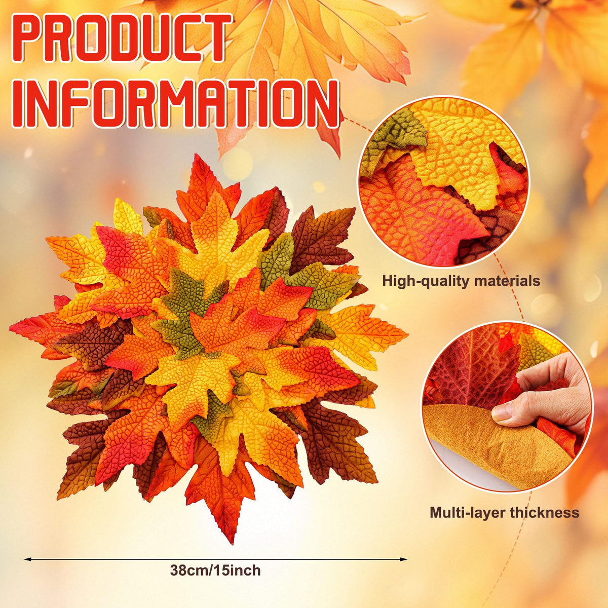 8 Pcs 15" Fall Placemats, Thanksgiving Leaf Mats, Multicolor