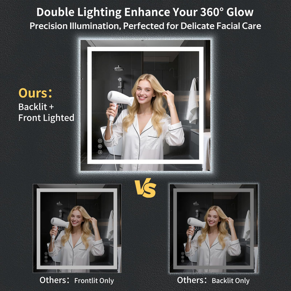 47"x47" LED Bathroom Mirror with Lights, Backlit+Frontlit, Anti-Fog