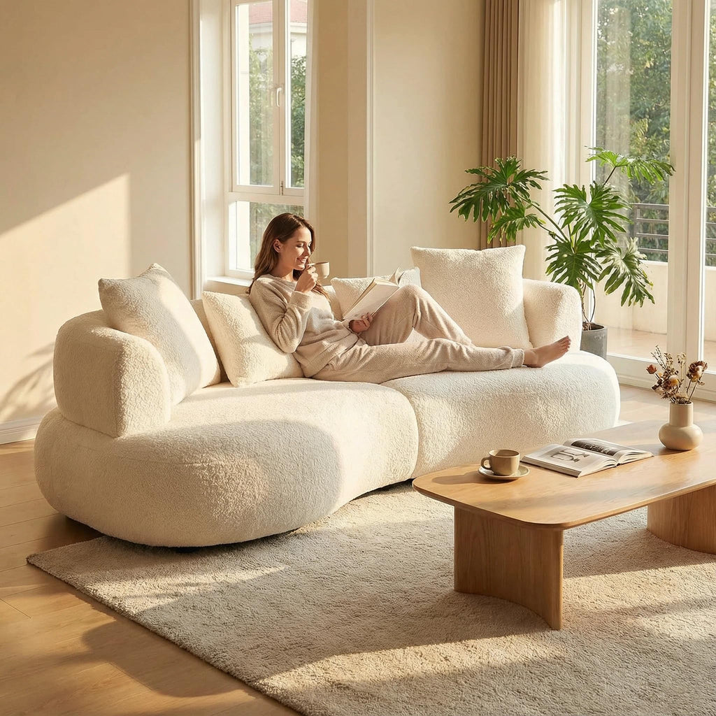 Curved Sectional Sofa, 102.36", 4-Seater, Boucle Fabric, Modern, Cream