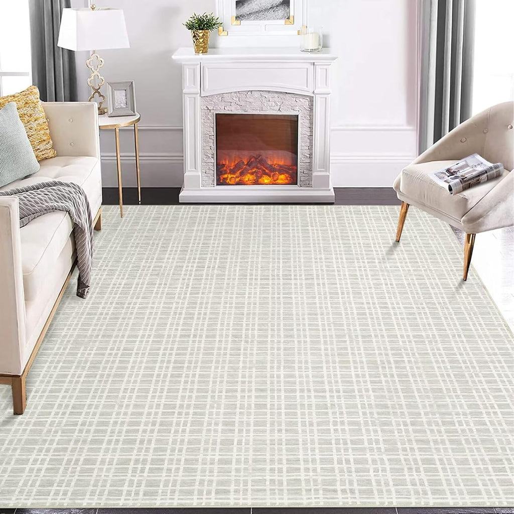 Washable Modern Checkered Area Rug Indoor Plaid Print Floor Cover Soft Faux Wool Throw Carpet Aesthetic Foldable