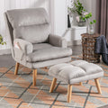 Modern Accent Chair with Ottoman, Soft Fabric Armchair with Adjustable Backrest and Side Pockets, Comfy Lounge Chair