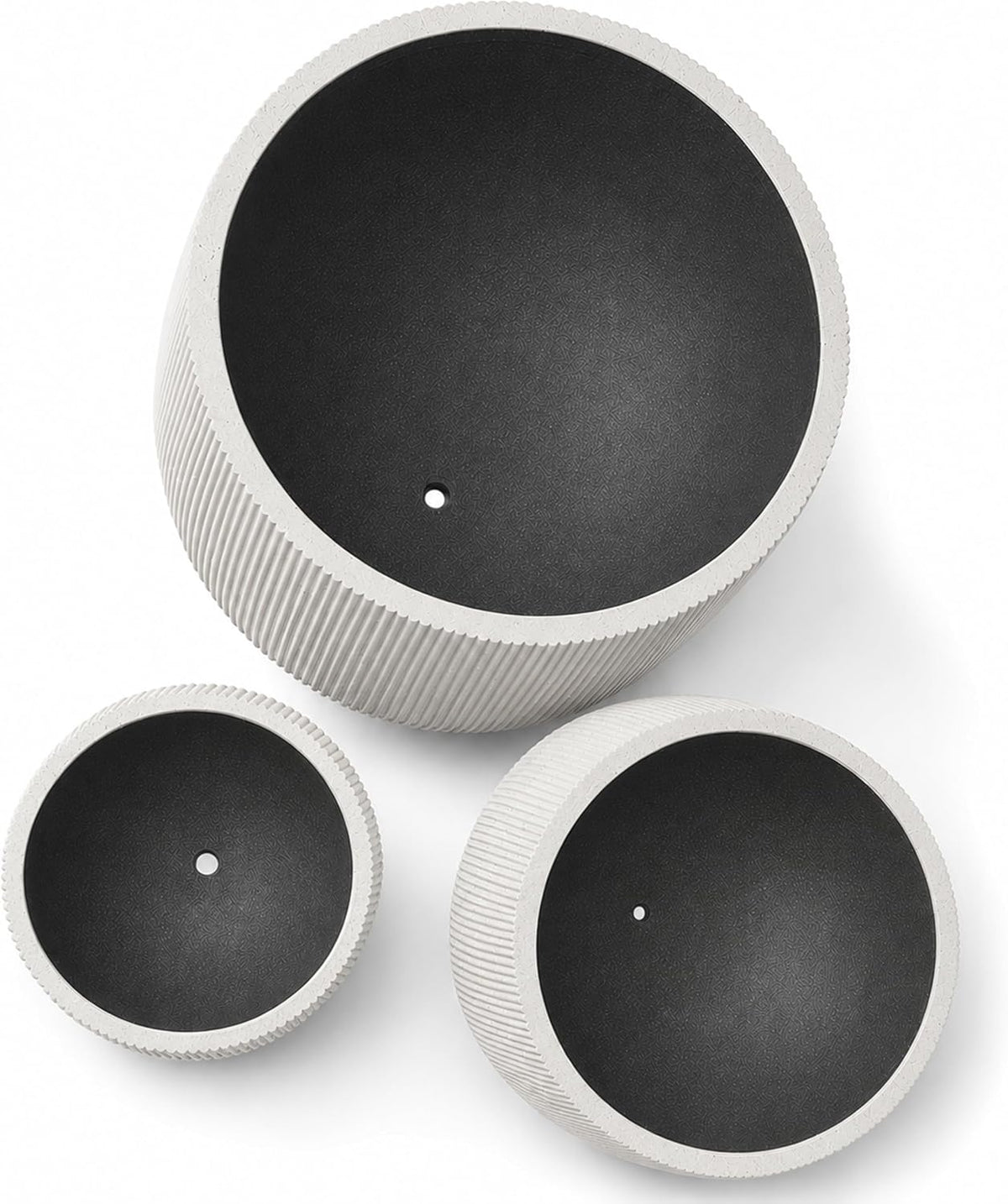 Set of 3 Fluted Round Polystone Indoor/Outdoor Planters, White, Sizes: 20.1 x 20.1 x 20.9 in., 15.1 x 15.1 x 16.5
