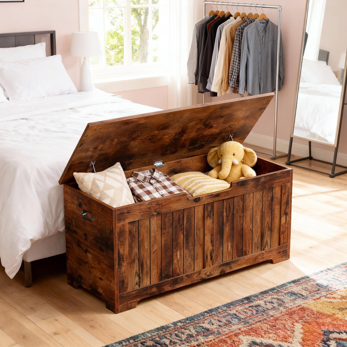 Wooden Storage Chest, 30/40 Inch Storage Trunk w/2 Safety Hinges, Storage Bench, Modern Lift Top Chest Box Organizer