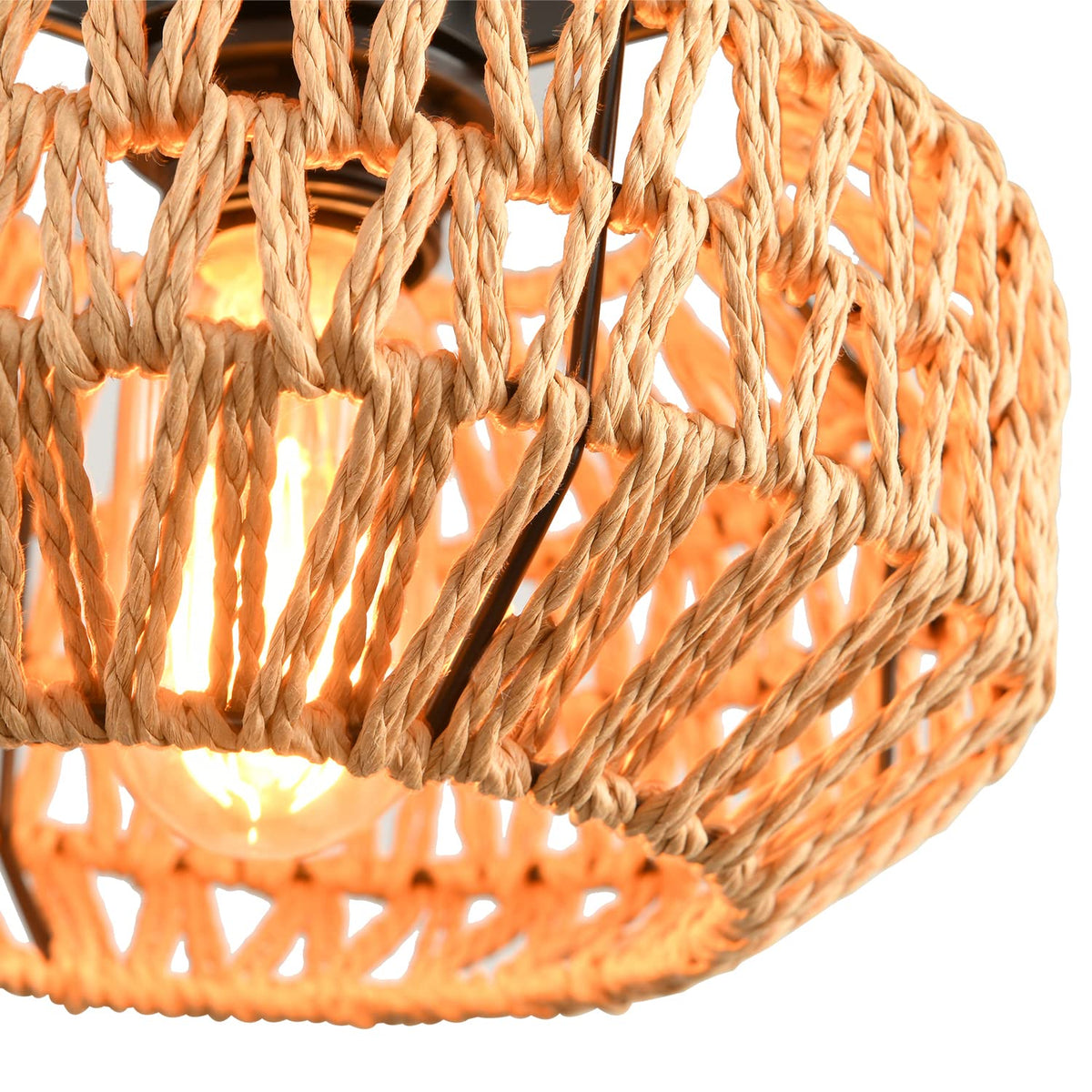 2 Pack Farmhouse Light Fixtures Ceiling Mount, Mini Rattan Boho Semi Flush Mount Ceiling Light, Hand Woven Hallway