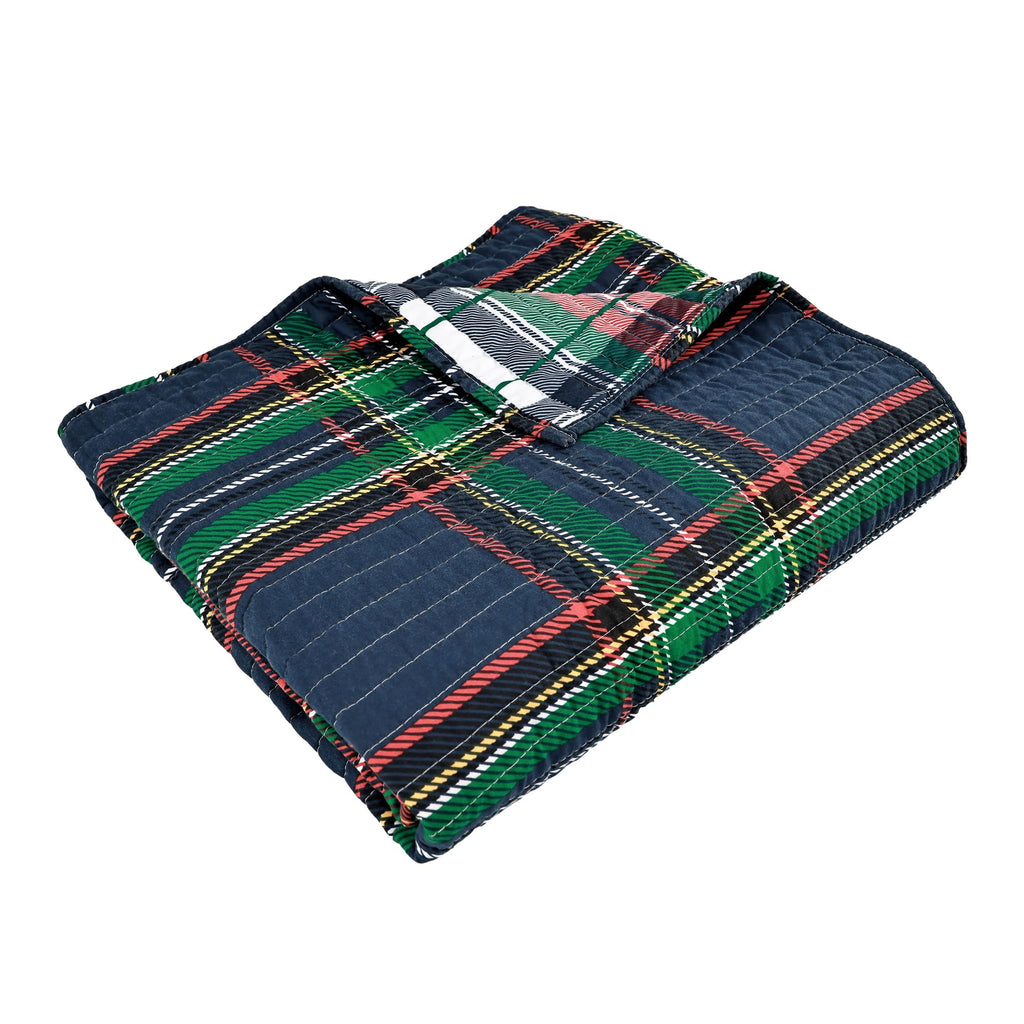 Spencer Plaid Navy - Quilted Throw (50x60in.) - Plaid - Red Green White - Reversible - Cotton