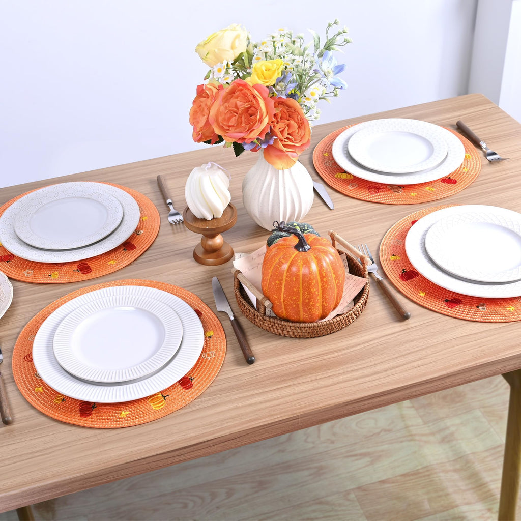 Orange Pumpkin Fall Placemats Set of 4 Round Table Mats