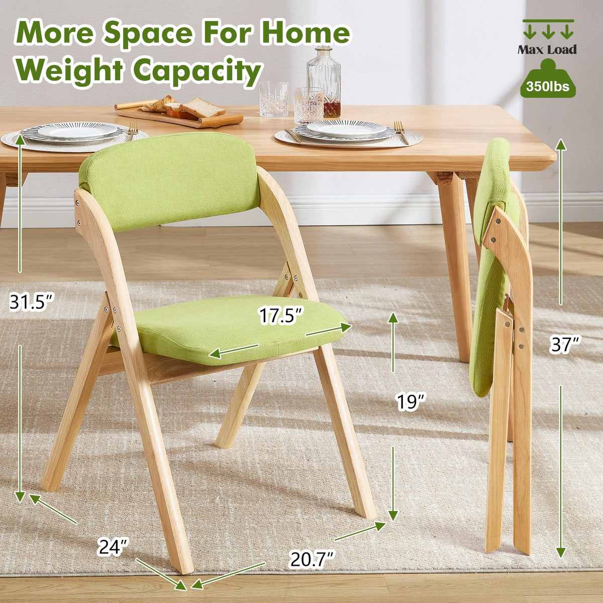 6-Pack Folding Chairs with Cushion, Linen Padded Foldable Chairs, Raw Wood Frame, Ideal for Indoor/Outdoor Use