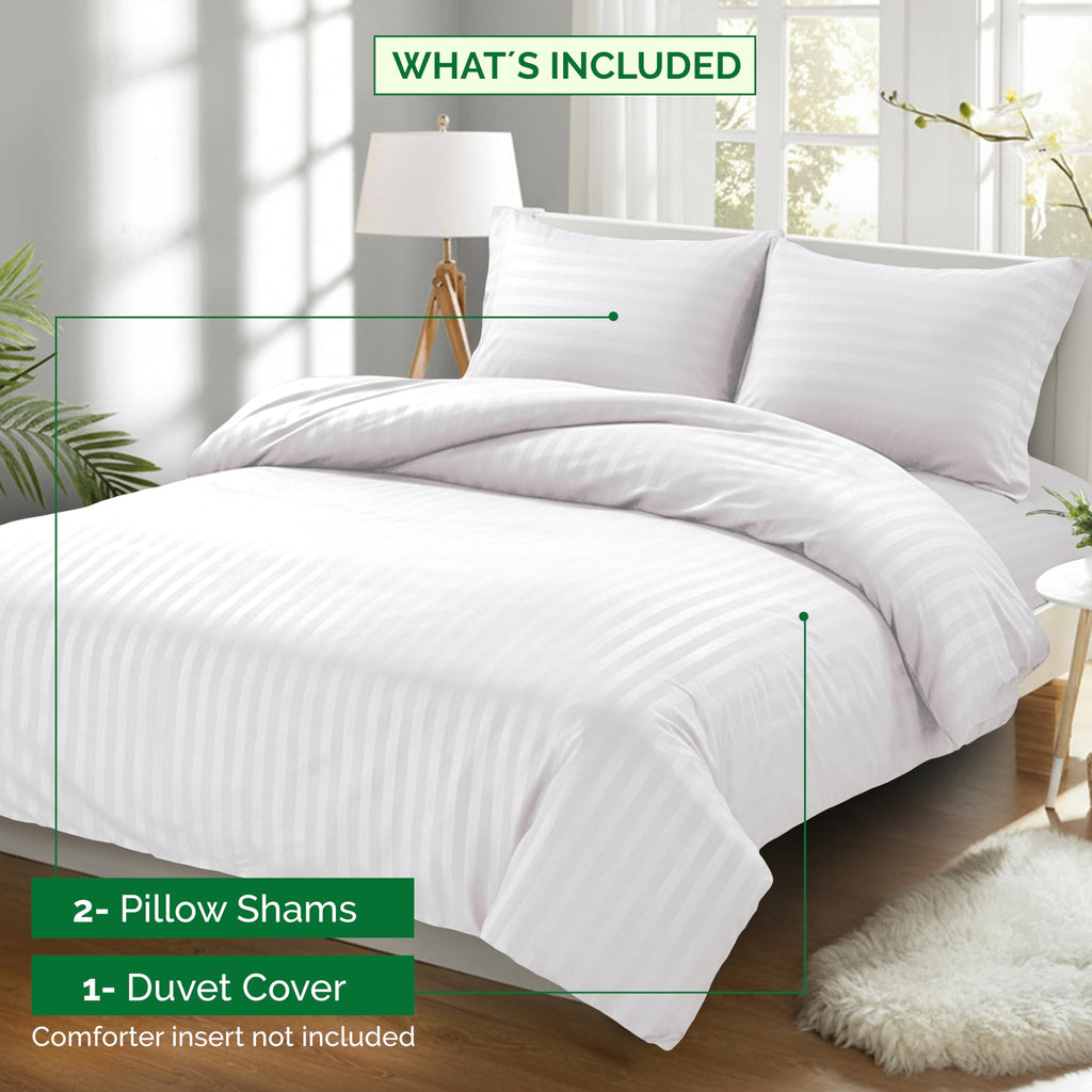 Luxury 3-Piece Striped Duvet Cover Set! - 1500 Premier Hotel Quality Silky-Soft Wrinkle Resistant Damask Stripe Duvet