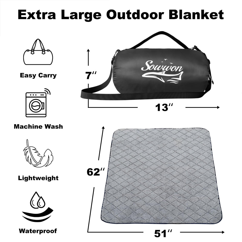 Waterproof Outdoor Blanket 62"x51" Sherpa Fleece Black