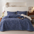 Navy Blue Floral King Size Quilt Set Soft Cotton Double-Layer Neutral Style Paisley Quilt Bedding Set Farmhouse