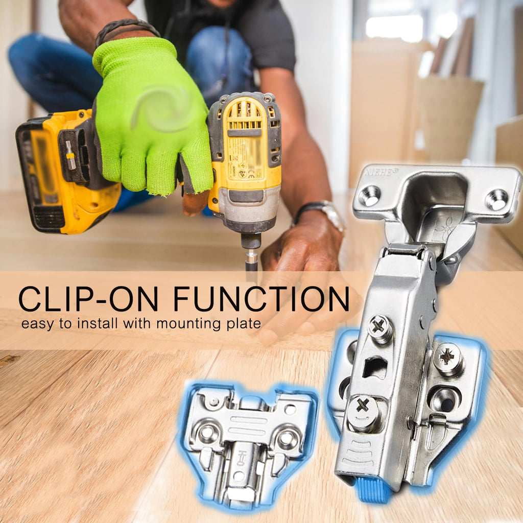 110 Degree Clip-on Soft Closing Inset Frameless Hinges 10 Pack, Cabinets Door Brushed Nickel 3D Flush Mount