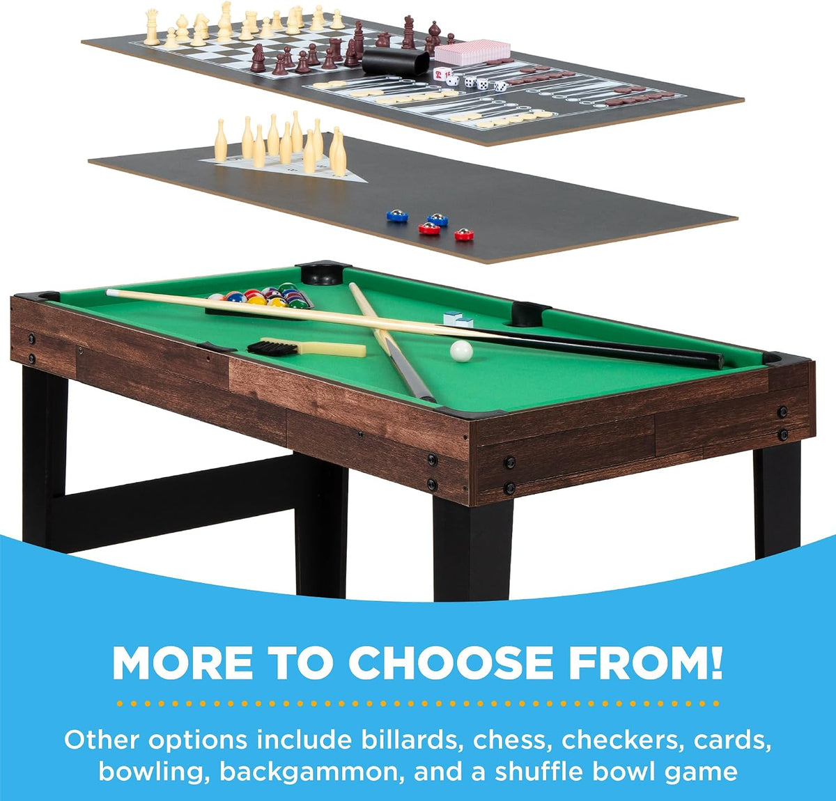 2x4ft Combo Game Table Set for Home, Game Room, Friends & Family w/Hockey, Foosball, Pool, Shuffleboard, Ping Pong