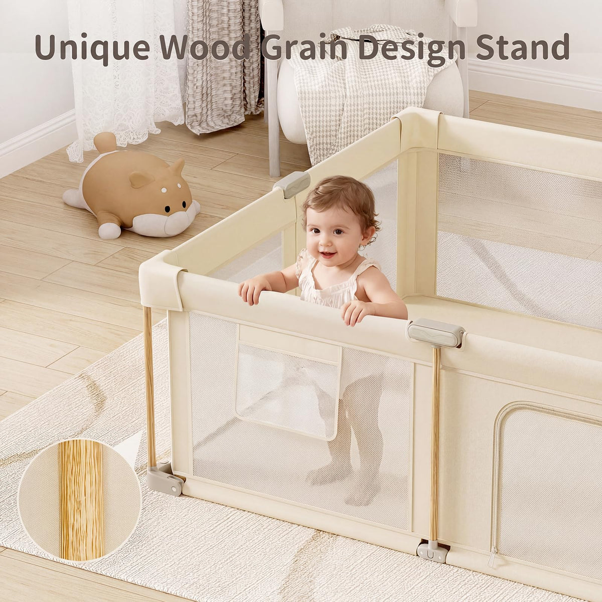 Foldable Baby Playpen with Mat, 71x79 Foldable Play Pen for Babies and Toddlers, Baby Playpen with Portable Design