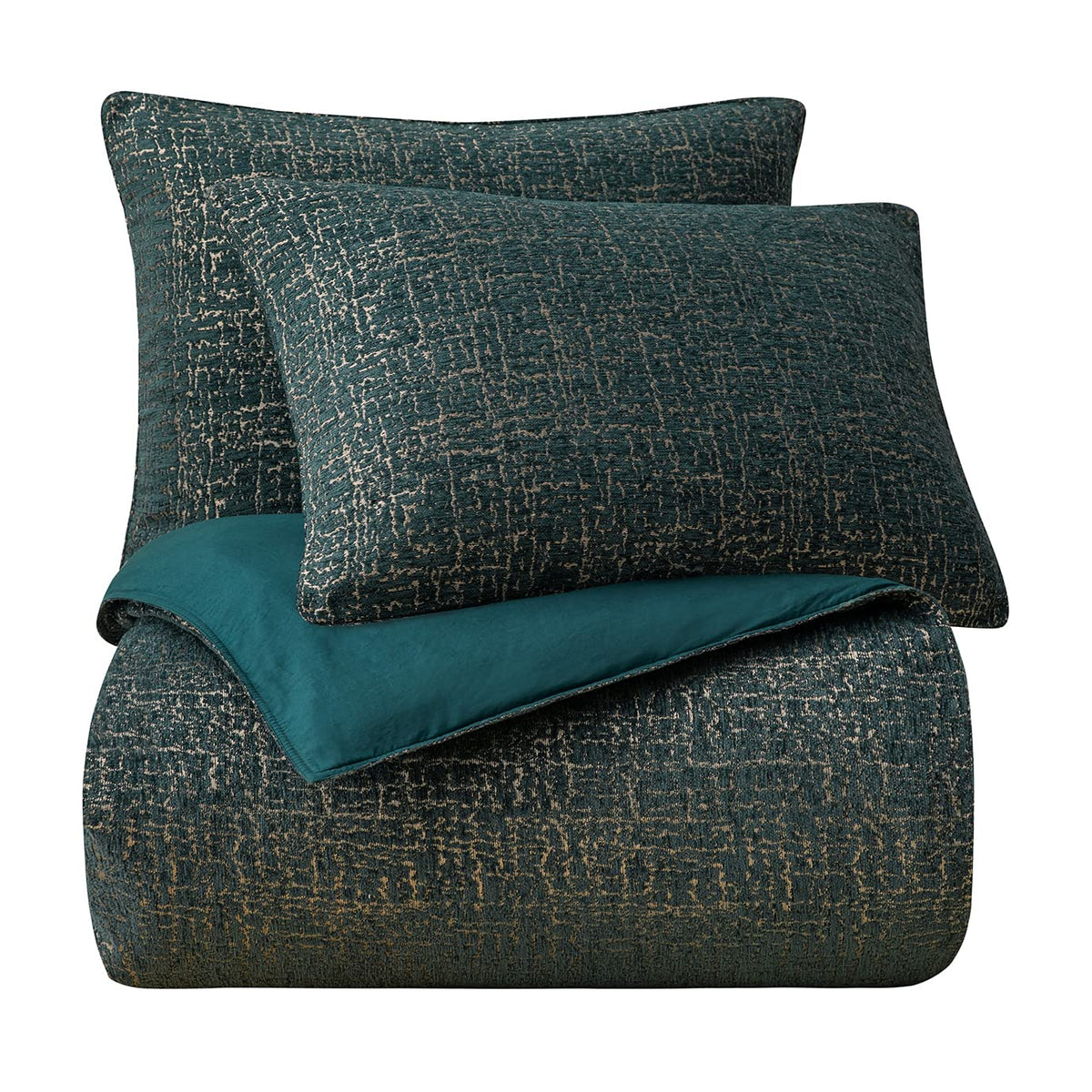 Hayworth 3 Piece Queen Teal Chenille Jacquard Comforter Set