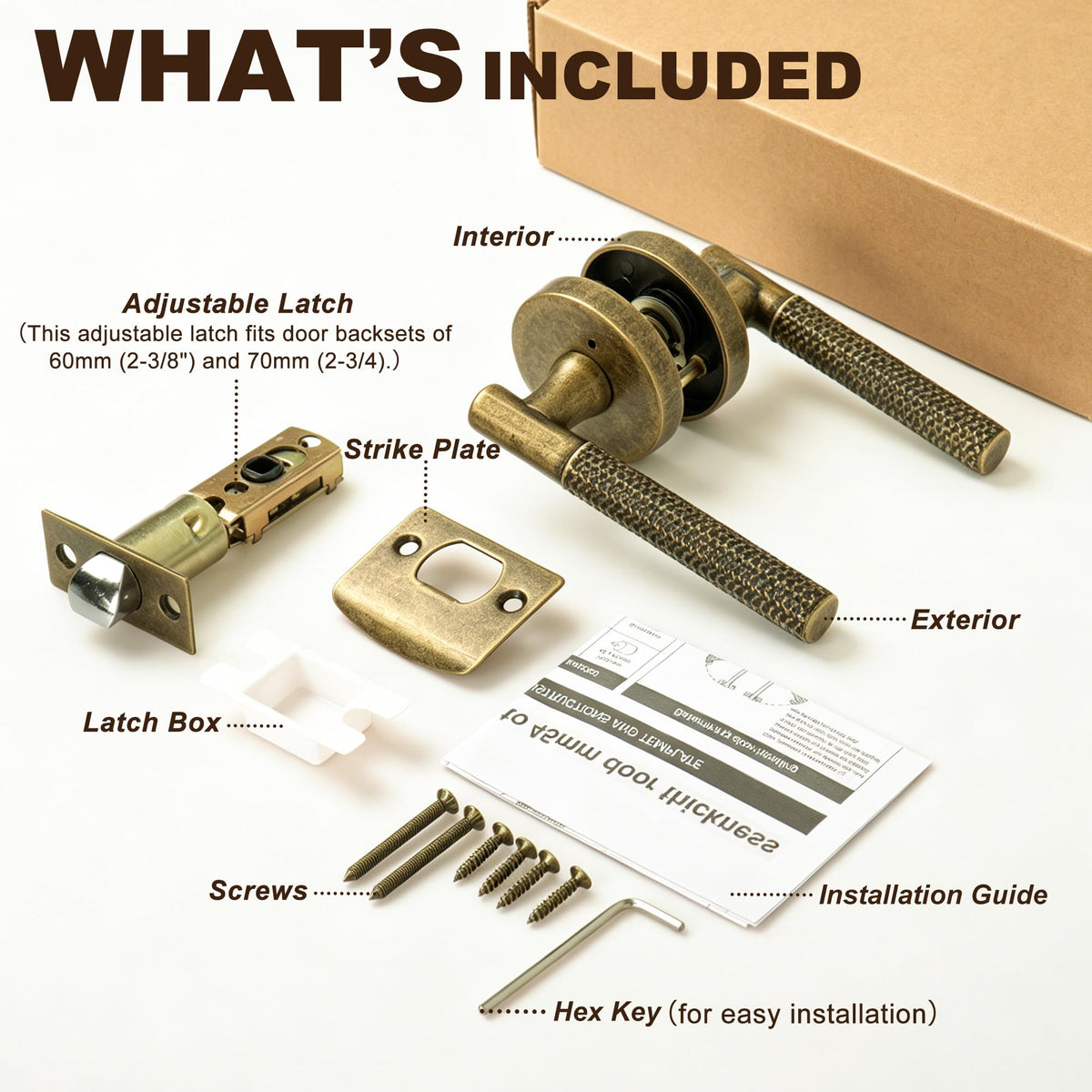 Antique Brass Door Lever with Lock | Retro Hammered Door Handle