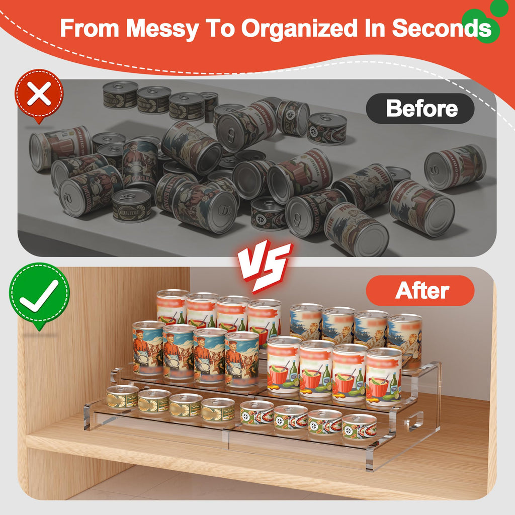 Adjustable Acrylic Can Storage Holder, Expandable Soda Organizer Holds Up to 24 Cans For Cabinet, Pantry