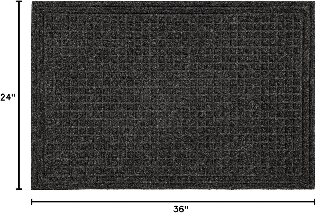 Entryway Door Mat 2' x 3' All Weather Doormat Outdoor Non Slip Recycled Rubber, Black Squares