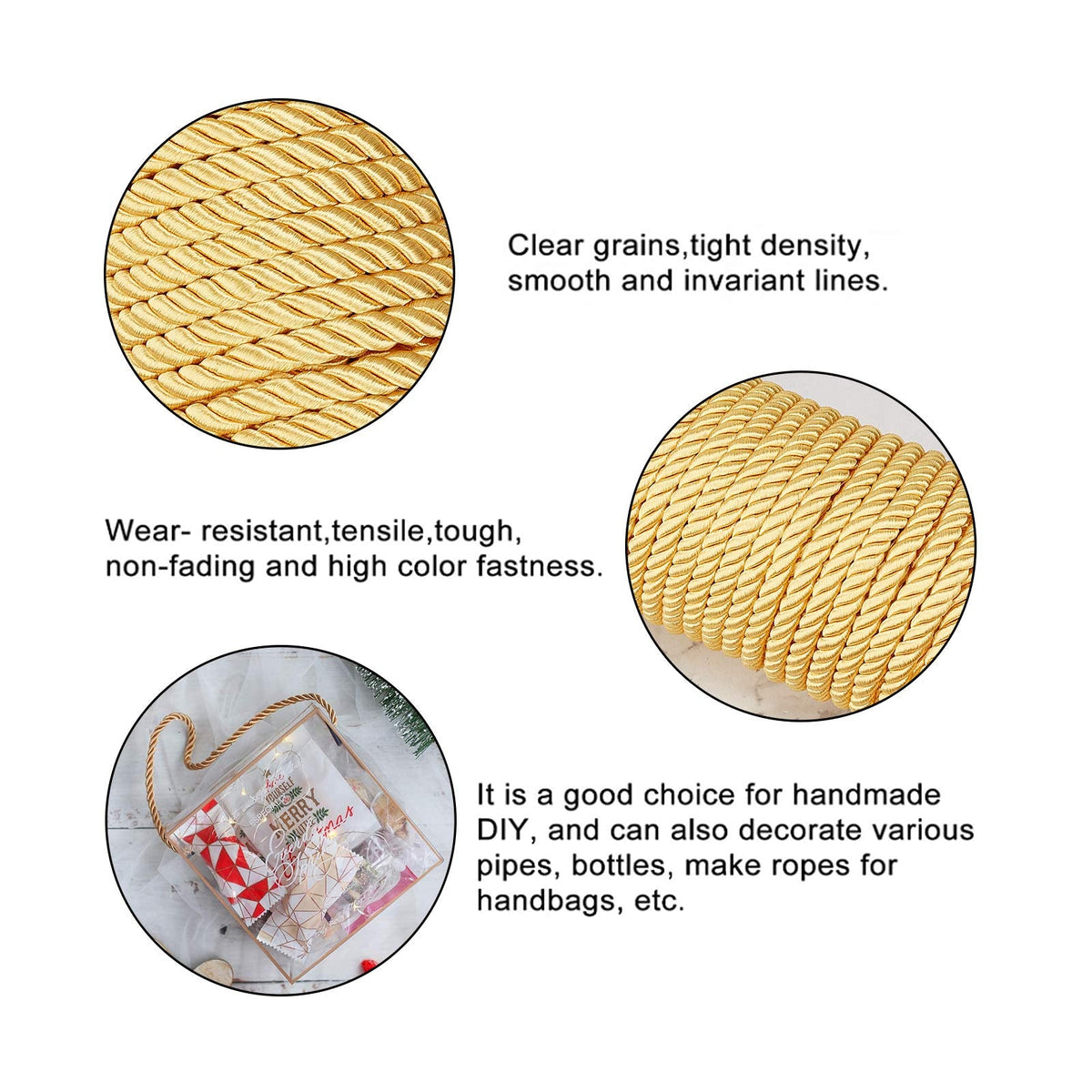 M 20 Yards Twisted Cord Trim Gold Decorative Rope Thread Graduation Honor Cord Silk Ropes Satin Shiny Cords for - 8m