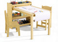 Kids Art Table with 2 Chairs Set, Toddler Craft Desk with Storage Shelves, Drawing Table with Paper Roller Yellow