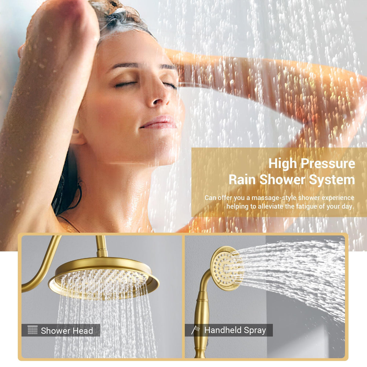 Rain Shower System Antique Shower Faucet Complete Sets, Shower Fixtures Combo with Pressure Balance Valve, Trim Kit