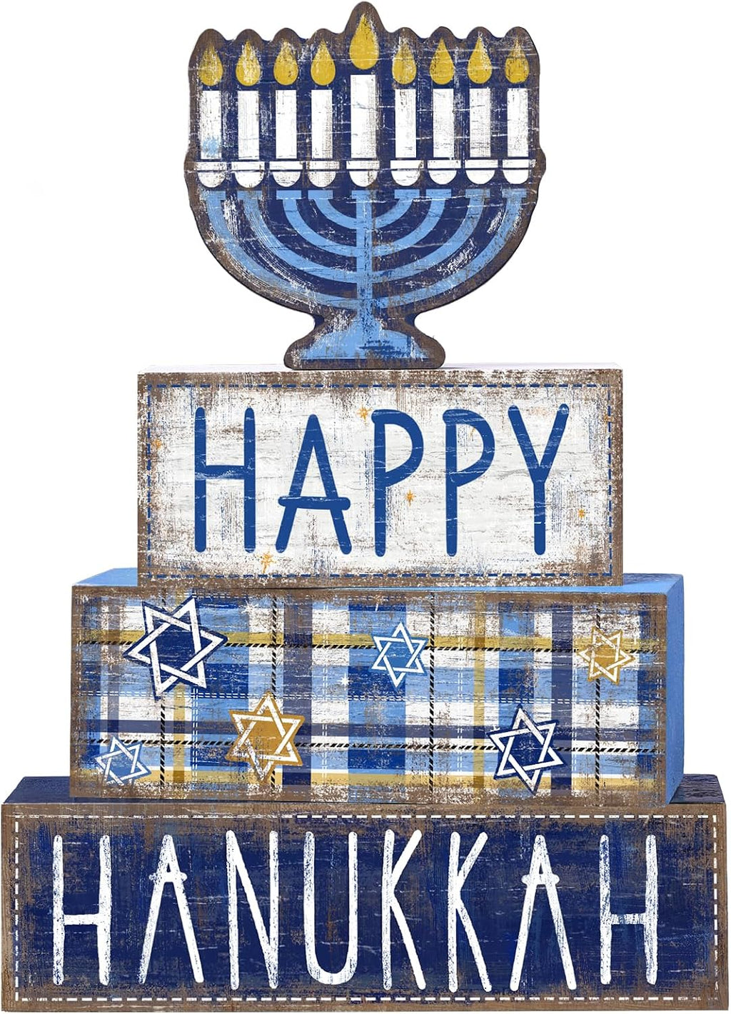 Hanukkah Table Decoration Happy Hanukkah Wooden Block Wooden Decoration Chanukah Table Centerpiece Sign Jewish - Set of 4