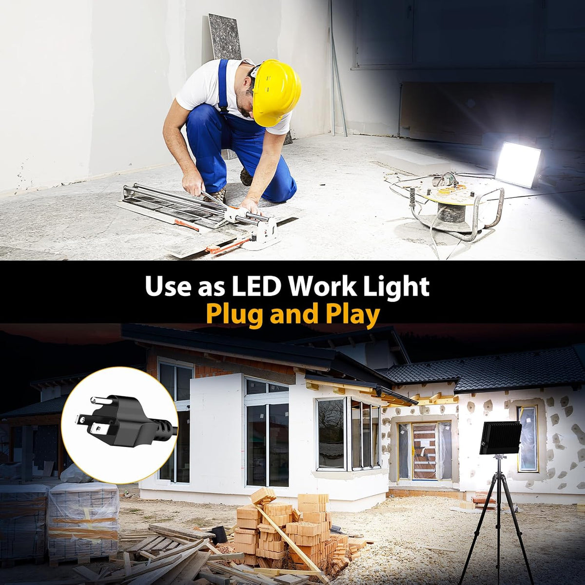 120W Flood Lights Outdoor,12000lm Bright LED Work Light with Plug,Daylight White LED Flood Lighting, IP66 Waterproof