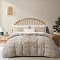 Tufted Boho Queen Duvet Cover Set, Khaki, 3 Pieces