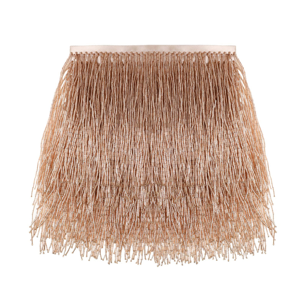 Beaded Fringe Trim - 6in Wide Glass Beaded Fringe for Dress Clothing and DIY Crafts (Champangne) - 1 Yard