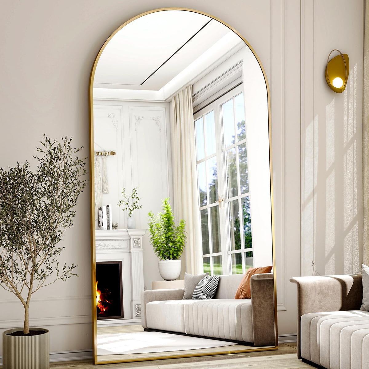 77" x 38" Arched Full Length Mirror with Gold Aluminum Frame - Oversized Floor Mirror & Gym - Wall