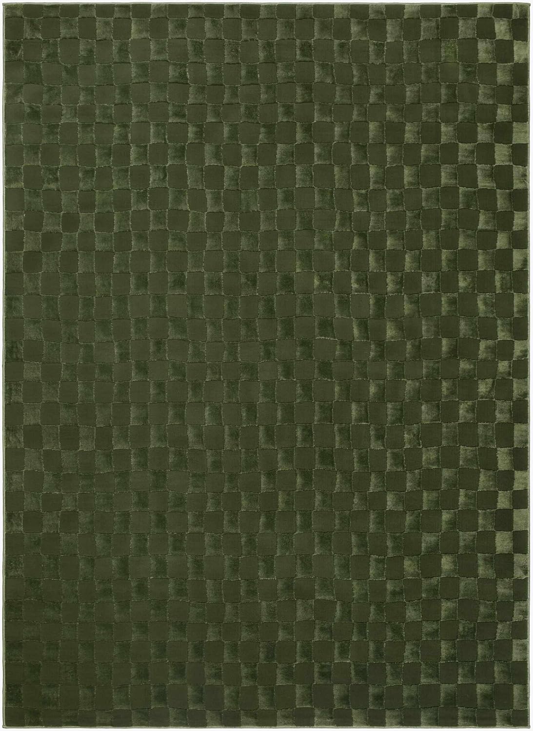 Renoir Living Room, Bedroom Machine Washable Area Rug - Checkered Geometric Square Tile - Olive Green, Sage Green
