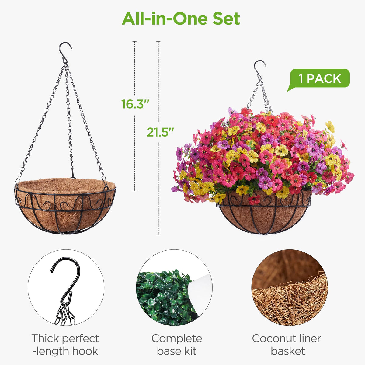 Artificial Hanging Flowers for Outdoors Fake Plants Baskets 4 Hues