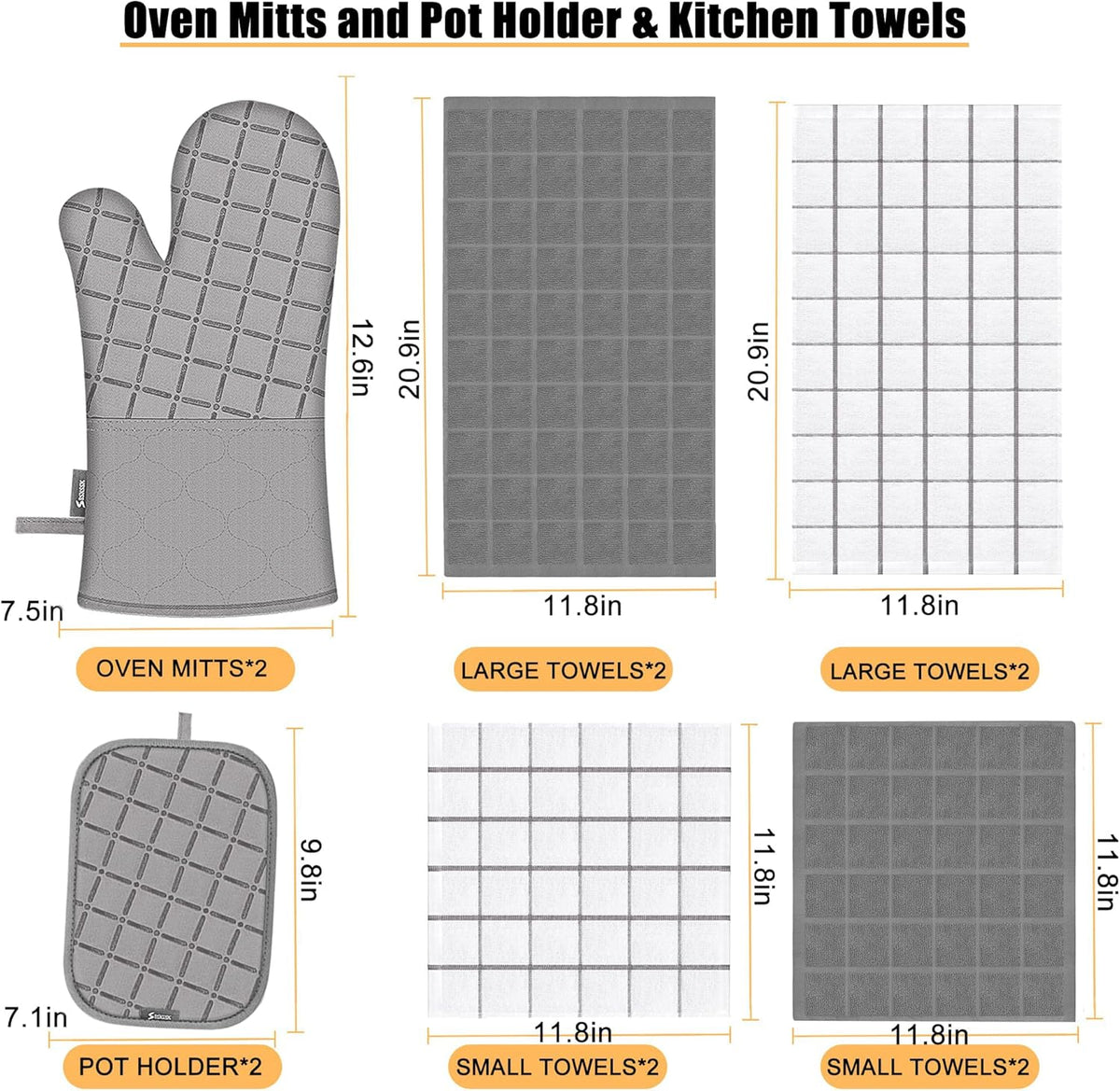 Oven Mitts Kitchen Towels and Dishcloths Pot Holders Sets, Oven Gloves Kitchen Dish Towels 500 Degree Heat Resistant